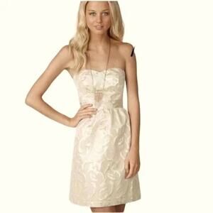 American Eagle NWT Women's Cream Jacquard Metallic Strapless Mini Dress Size 4